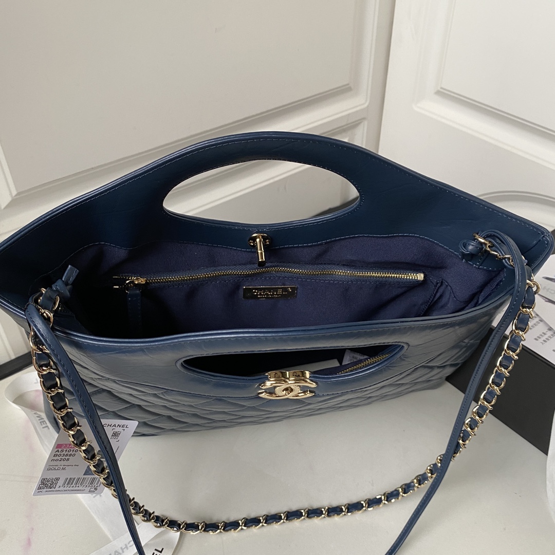 Calfskin Large 31 Chain Shoulder Bag Handbag AS1010 Dark Blue